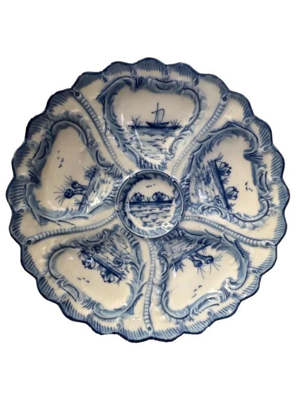 Antique Oyster Plate Weimar Porzellan Art Nouveau Style Hand-Painted Germany